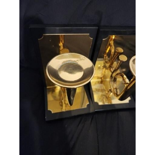 Black Mid 20th Century Sarreid Ltd. Limited Edition Solid Brass Trumpet Sculptural Bookends - Pair For Sale - Image 8 of 16