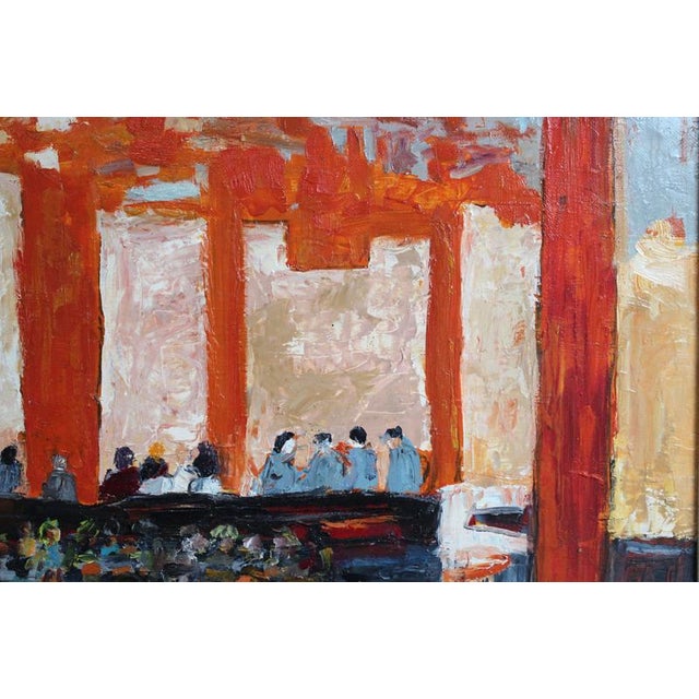 Black P. Olland, La Brasserie Georges in Lyon, 1990s, Oil on Canvas For Sale - Image 8 of 16