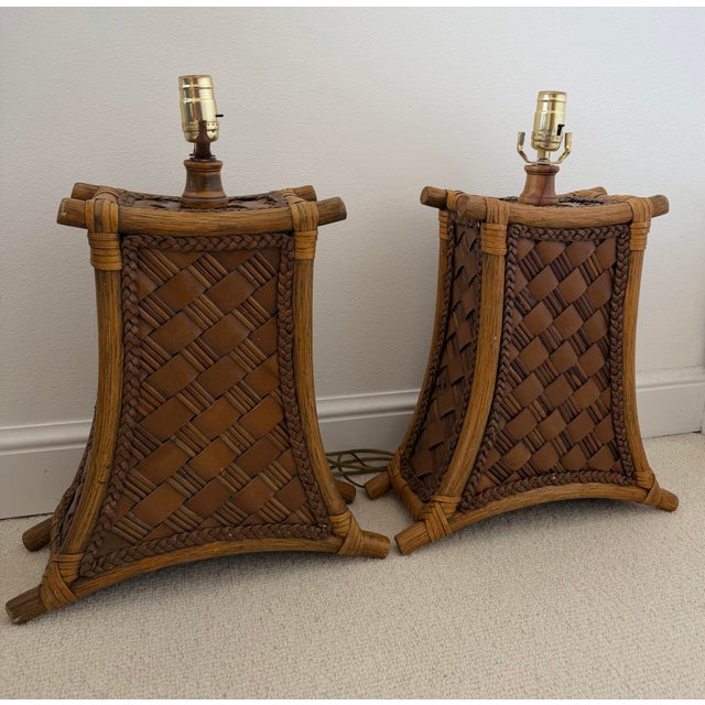 Vintage Bamboo and Leather Strap Table Lamps - A Pair For Sale In Miami - Image 6 of 12