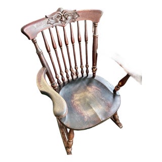 Antique Victorian Folk Art Face Crest Rocking Chair, Solid Wood Armchair, Late 19th Century Greenman For Sale
