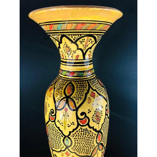 Yellow Vintage Moroccan Pottery Yellow Vase For Sale - Image 8 of 12