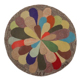 Round American Hooked Rug Dated 1963 For Sale