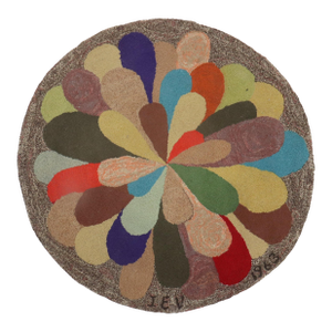 Round American Hooked Rug Dated 1963