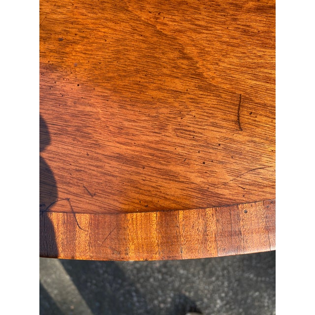 Late 19th Century English Regency Style Mahogany Oval Pedestal Hall or Dining Table With Banded Top For Sale - Image 9 of 11