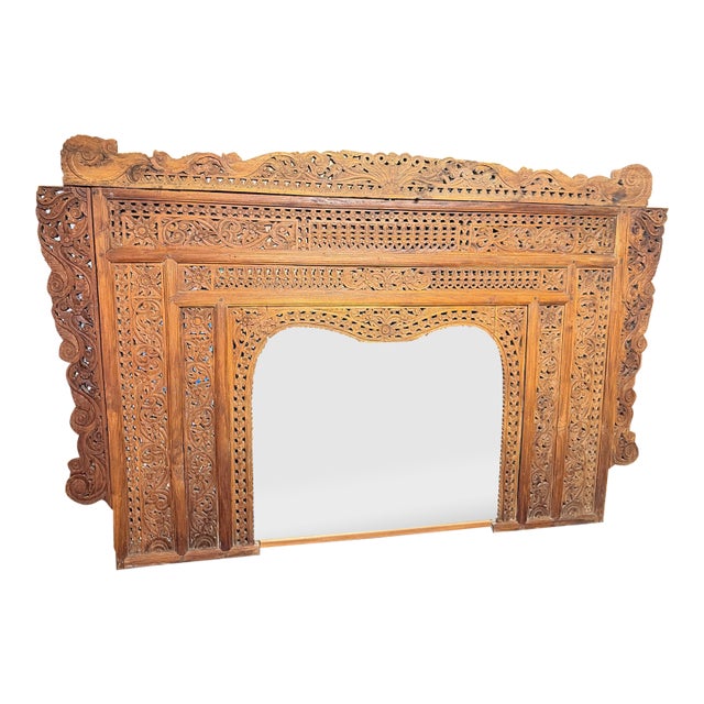 Late 19th Century Handcarved Architectural Panel W. Mirror, Large For Sale
