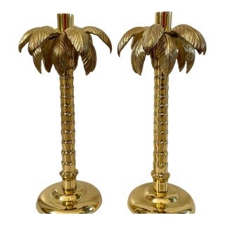 Palm Tree Brass Candle Holders 9” Tall. Set of 2. 12” For Sale