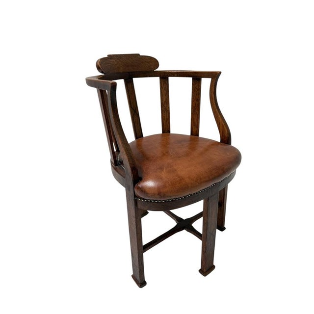 Art Deco Captains Armchair with Leather Seat, 1930s For Sale - Image 3 of 11