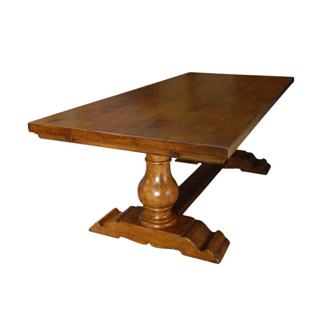 Wood Contemporary 18th Century Style Italian Walnut Bocci Trestle Extension Dining Table For Sale - Image 7 of 12