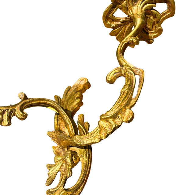 Large French Louis XV Style Rococo Revival Gilt Bronze Wall Sconces, 1880s, Set of 2 For Sale - Image 6 of 8