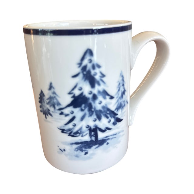 Mid-Century Modern Vintage Blue and White Dansk Bistro Christmas Mugs - Set of 6 For Sale - Image 3 of 5
