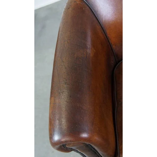 Animal Skin Vintage Club Chair in Cognac-Colored Sheep Leather For Sale - Image 7 of 17