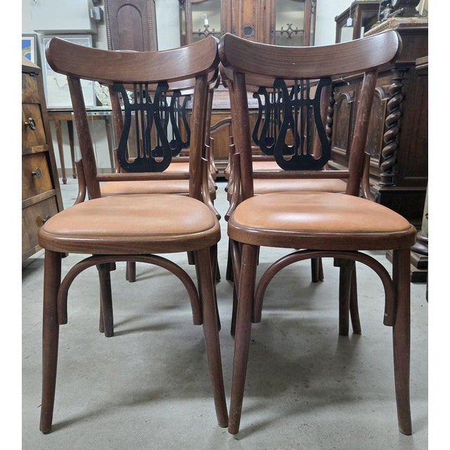 Wood Vintage Bentwood Chairs with Black Lyre-Shaped Backrest, 1930s, Set of 6 For Sale - Image 7 of 10