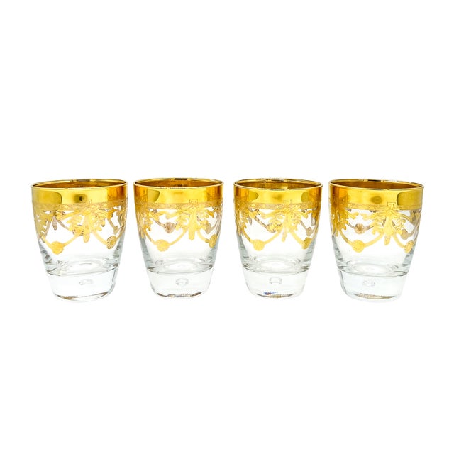 Set of 4 Italian Gilt Laurel & Tassel Lowball Glasses by Cre Art – Hollywood Regency / Neoclassical For Sale In Houston - Image 6 of 11