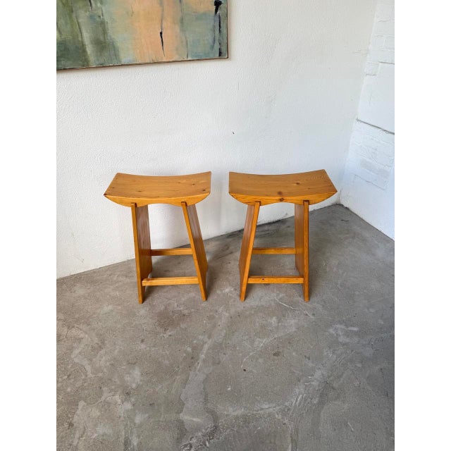 Japanese Style Pine Stools, Scandinavia, 1950s, Set of 2 For Sale - Image 15 of 18