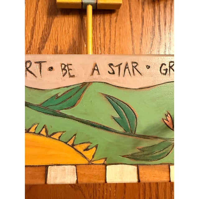 Folk Art Sticks Sarah Grant 1997 Folk Art 36” Coat Rack Wall Hooks Hand Painted For Sale - Image 3 of 11