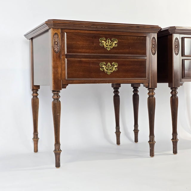 Ethan Allen Vintage Ethan Allen "Georgian Court" Two-Drawer Nightstands For Sale - Image 4 of 12