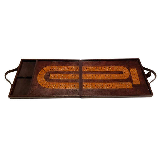 Animal Skin Vintage Pottery Barn Leather Cribbage Board Case | Travel Game for Play & Display For Sale - Image 7 of 8
