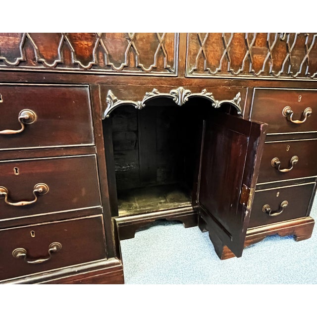Wood 19th Century English Mahogany Gothic Bookcase With Blind Doors & Locks For Sale - Image 7 of 13
