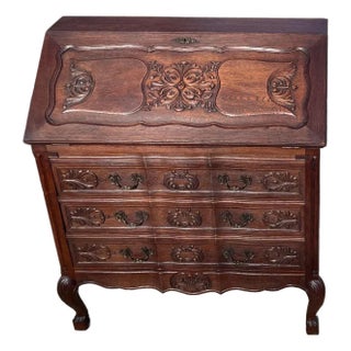Vintage French Carved Secretary Desk For Sale