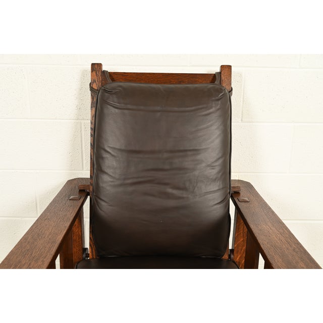 Lifetime Furniture Antique Mission Oak Arts & Crafts Reclining Morris Lounge Chair, Circa 1910 For Sale In South Bend - Image 6 of 15