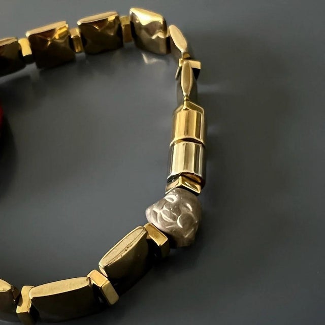 Gemstone Om Mani Padme Hum Coral Mantra Bracelet For Sale - Image 7 of 10