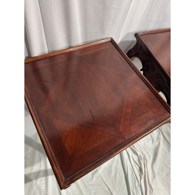 Wood Set of 2 Antique Solid Wood Accent Table With Cabriole Legs and Carved Accents For Sale - Image 7 of 8