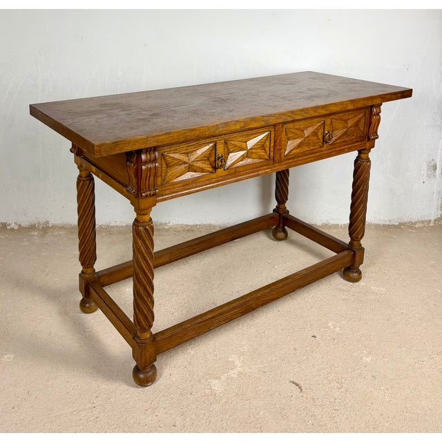 Brown 20th Century Spanish Oak Console Table with Two Drawers For Sale - Image 8 of 10