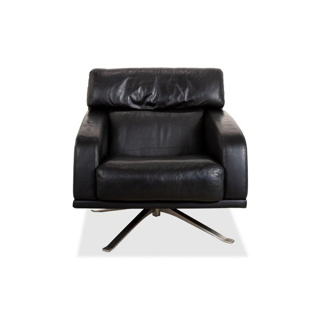 Black Leather Executive Armchair in Black Metal with Swivel by Rolf Benz For Sale - Image 8 of 9
