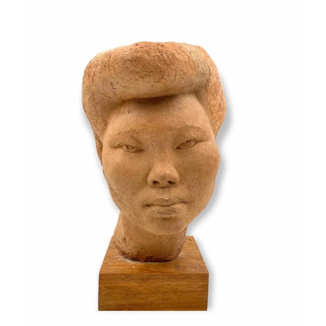 Willy Gordon, Terracotta Japanese Girl Akito Head Sculpture, France 1940s For Sale - Image 10 of 13