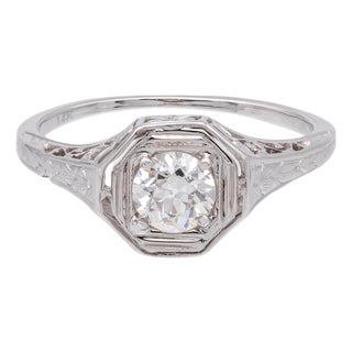 Antique Art Deco 14k White Gold Diamond Engagement Ring, Size 4.75 For Sale