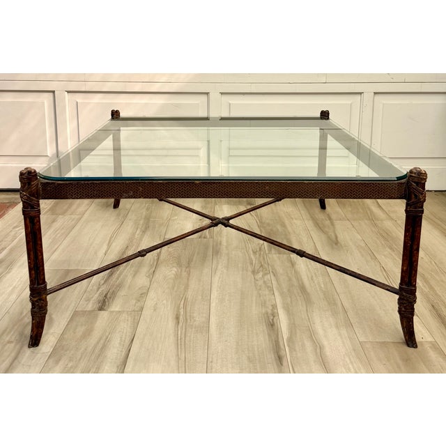 Faux Bamboo Metal Leather Coffee Table For Sale - Image 16 of 16