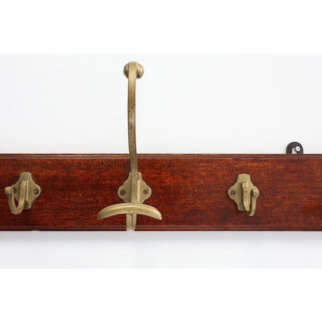 Art Nouveau Coat Rack in Brass and Oak, France, 1900s For Sale - Image 5 of 10