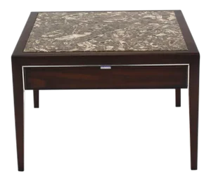 Vintage Mid Century Square Marble-Top Walnut One Drawer Side Table