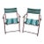 Mid 20th Century Folding Patio Chairs Pair – Stained Wood With Green & White Canvas, A Pair For Sale