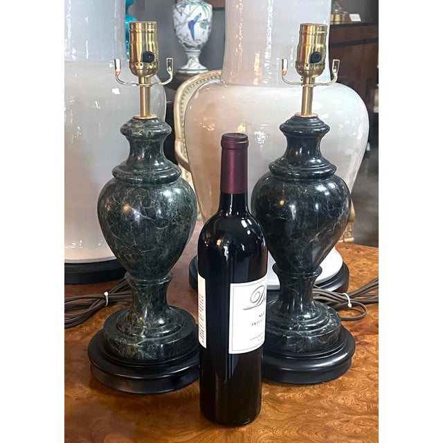 Italian Pair Vintage Italian Baluster-Form Verde Antico Marble Lamps For Sale - Image 3 of 6