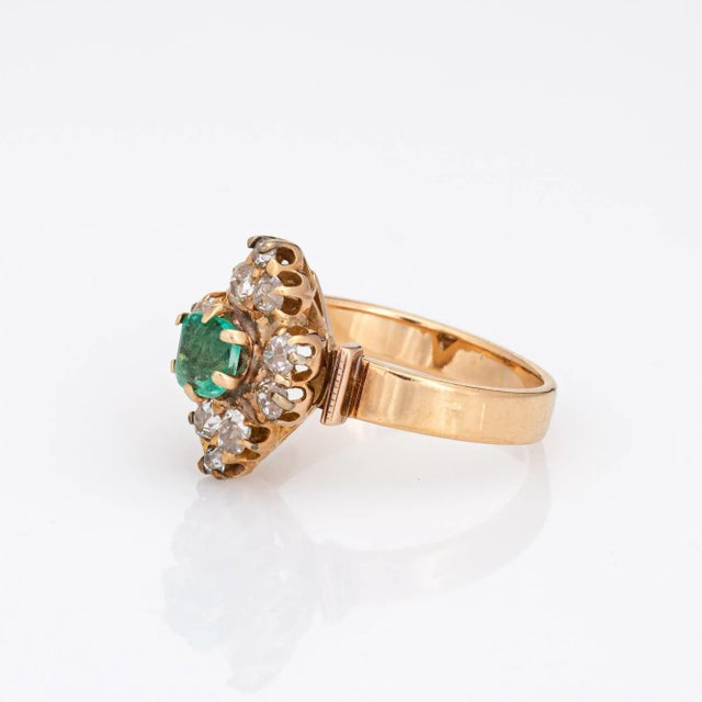 Late 19th Century Antique Victorian Emerald Diamond Ring 18k Yellow Gold Vintage 5.5 size 5.5 For Sale - Image 4 of 7
