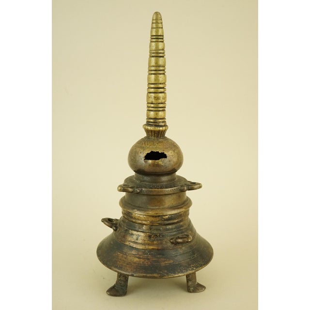 Antique Indian Dawat Bronze Inkwell in the Shape of a Stupa Pagoda, India, 19th Century For Sale - Image 3 of 18