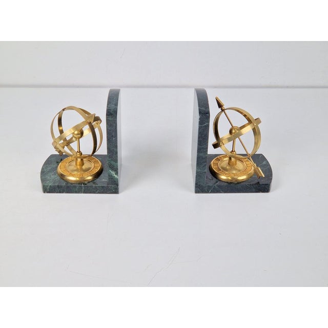 1980s Nautical Brass & Marble Sundial Bookends, Set of 2 For Sale - Image 5 of 9