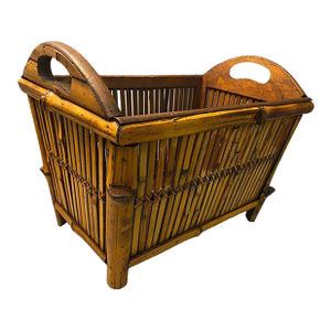 Mid 20th Century Mid Century Modern Bamboo Hardwood Magazine Basket