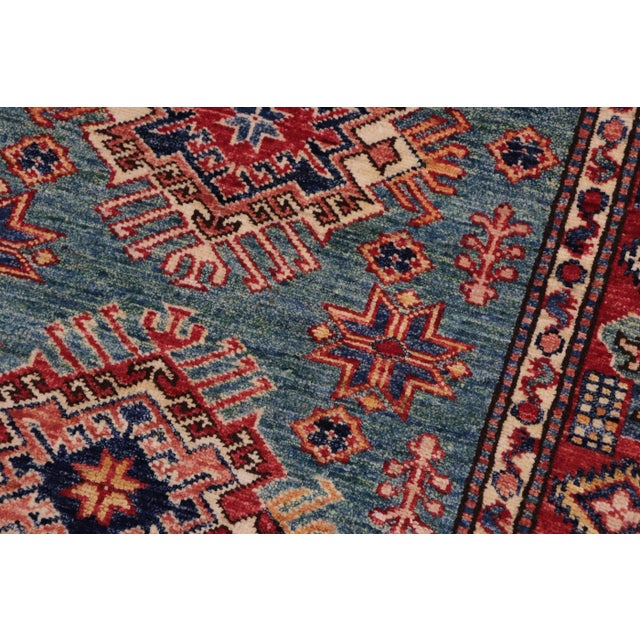 Tribal Southwestern Kazak Green/Red Wool Rug - 3'0'' X 4'0'' For Sale - Image 3 of 7