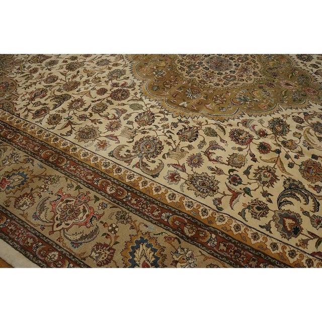 1940s 1940s Antique Classic Beige Ground Floral Medallion Tabriz Handknotted Wool Rug For Sale - Image 5 of 8