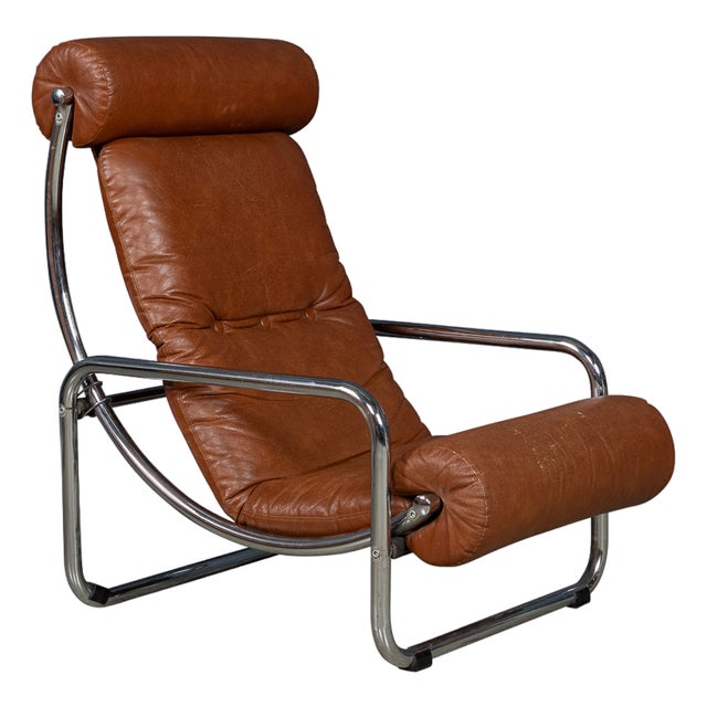Italian Brown Leather Recliner Armchair, 1980s For Sale