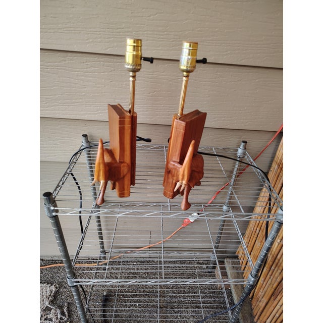 African Pair of Vintage African Hardwood Table Lamps For Sale - Image 3 of 8