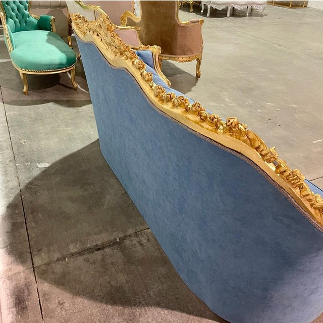 French Baroque Style Light Blue Velvet Tufted Sofa Chairish