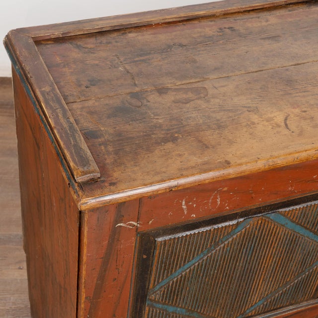 Wood Original Red Painted Swedish Pine Sideboard Cabinet Console Dated 1843 For Sale - Image 7 of 14