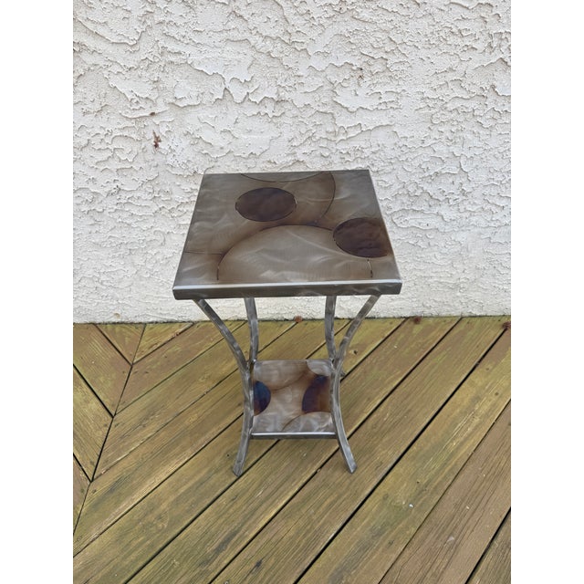 Vintage Artist Signed Frank Seckler Hand Crafted Fine Art Metal End Table For Sale - Image 13 of 17