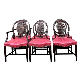 Vintage Hepplewhite Swag Nailhead Dining Chairs - Set of 6 For Sale