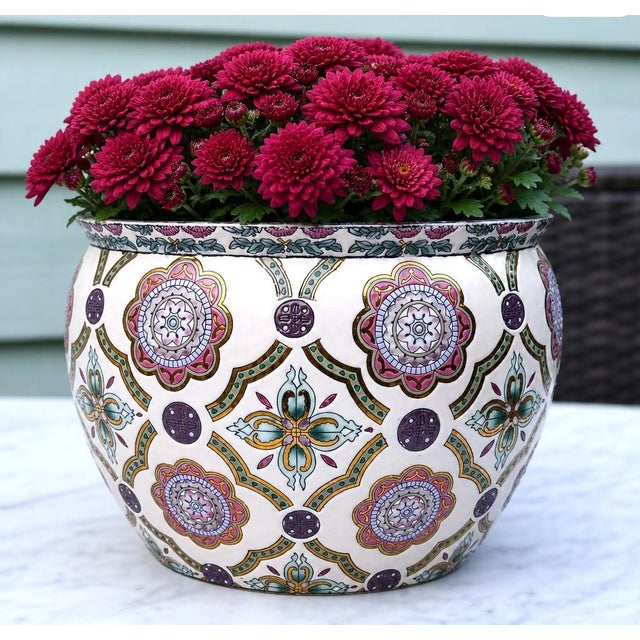 Ceramic Vintage Porcelain Chinoiserie Fish Bowl Planter For Sale - Image 7 of 7