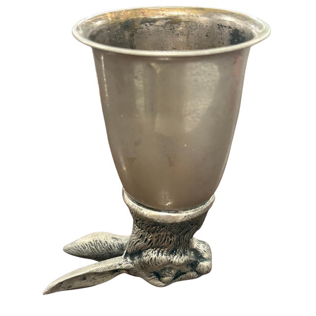 Vintage Gucci figural stirrup cup featuring a beautifully modeled rabbit or hare head with elongated ears, expressive...