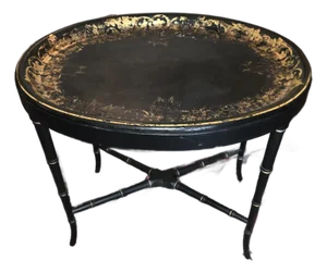 Black and Gold Papier Mache Tray Table